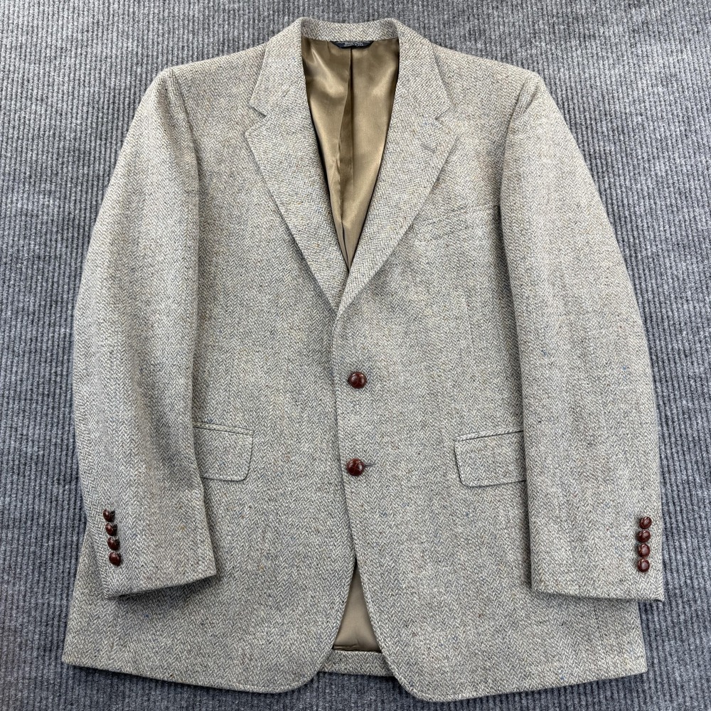 Cricketeer Blazer Mens 46 Gray Tweed Herringbone Wool Made USA 2 Button Dillards